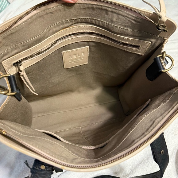 NWT Able Axum Genuine Leather Color Block Zip Top Convertible Crossbody Bag Tote - Picture 5 of 10